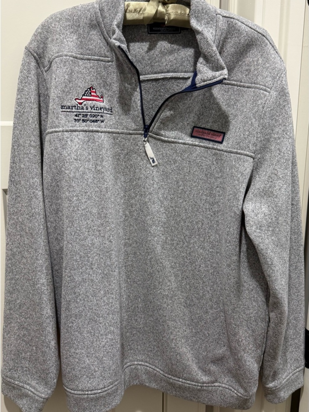 Vineyard Vines Heather Gray Crew Sweater with Navy Label